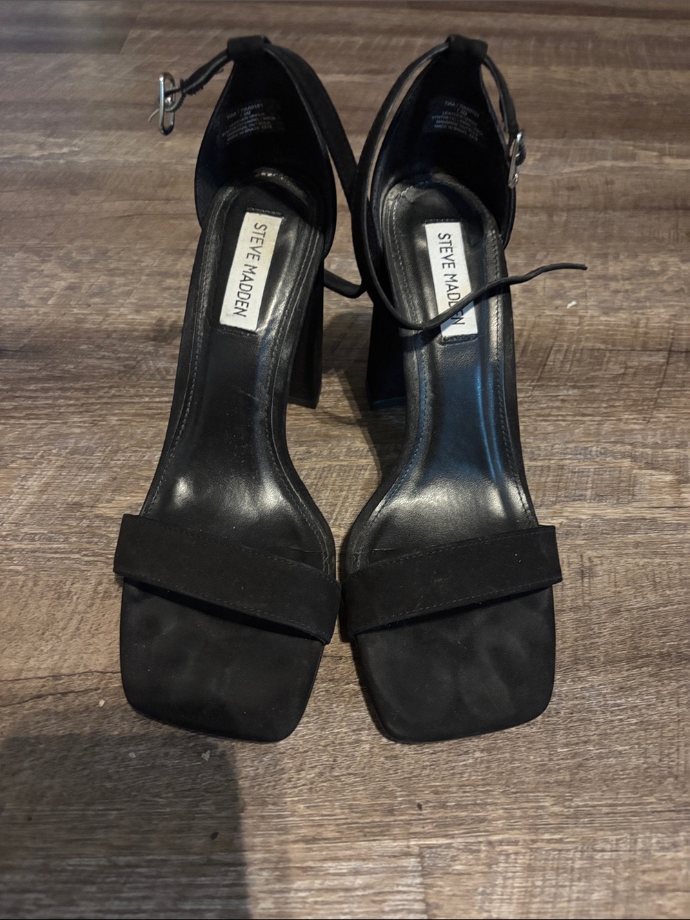 Steve Madden Black Suede Block Heel Ankle Strap Sandals